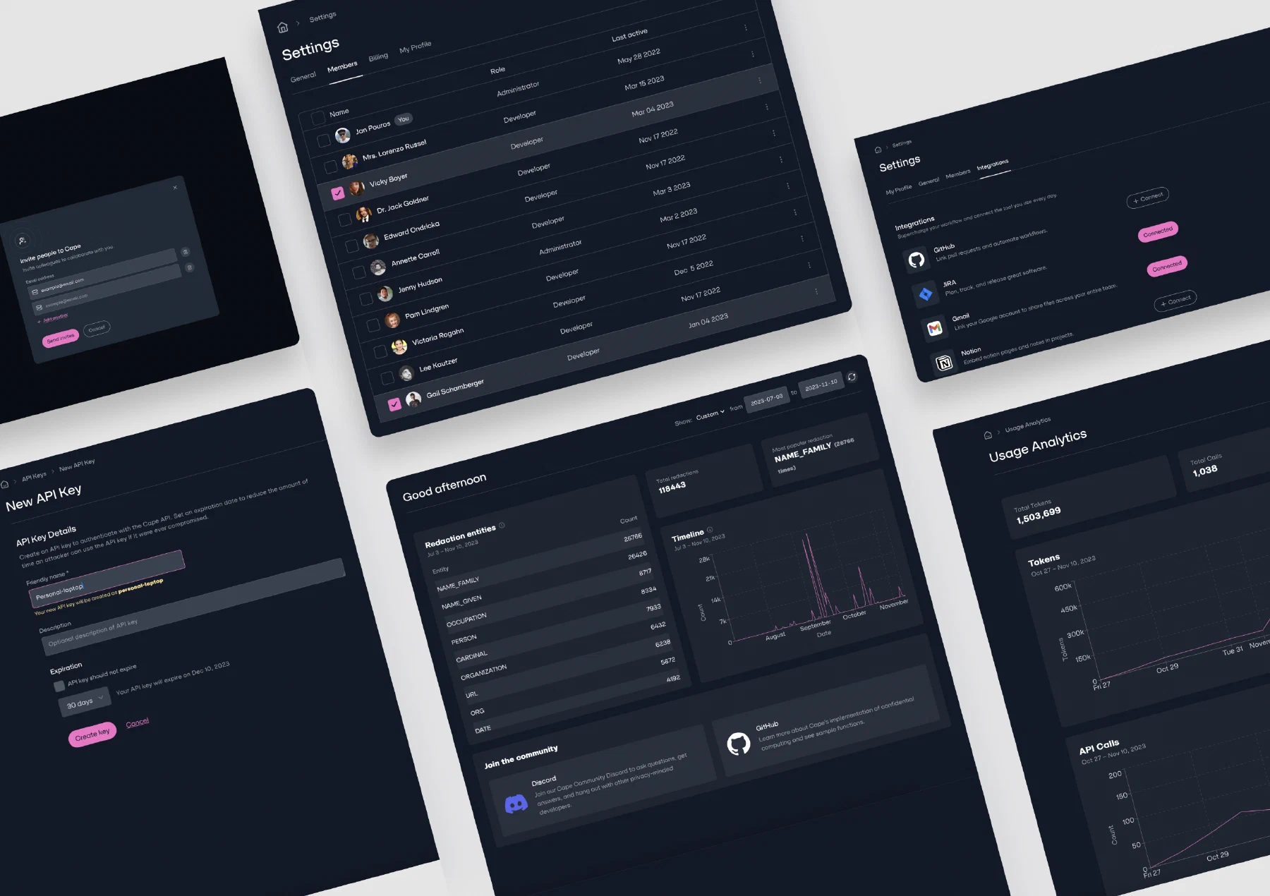 Cape’s administration, integrations and usage interfaces.